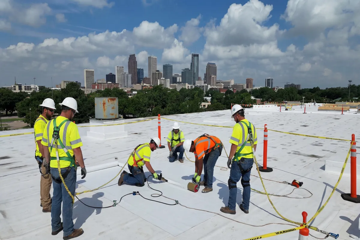 Windward Roofing crew on site for new commercial roofing construction